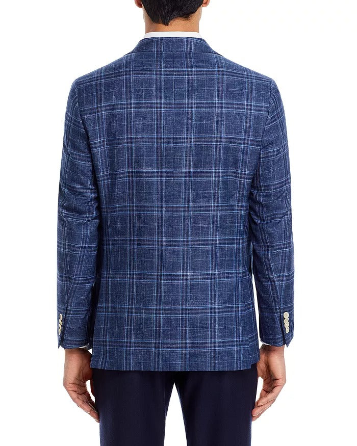 Jack Victor Conway Melange Plaid Regular Fit Sport Coat 40R Blue Wool