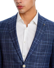 Jack Victor Conway Melange Plaid Regular Fit Sport Coat 40R Blue Wool
