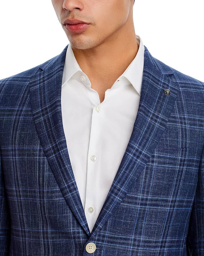 Jack Victor Conway Melange Plaid Regular Fit Sport Coat 40R Blue Wool