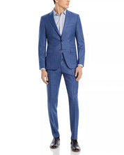 HUGO BOSS H-Huge Screenweave Plaid Slim Fit Suit 44R / 36W Blue Flat Pant