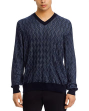 Hugo Boss Mens Regular fit Long Sleeve V Neck Sweater Medium 100% Silk  Blue
