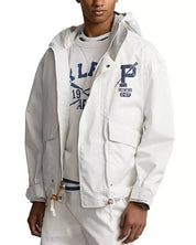 Polo Ralph Lauren Mens Twill Graphic Hooded Jacket Coat White Medium