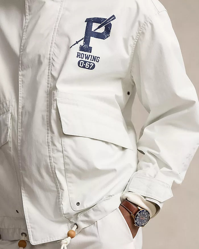 Polo Ralph Lauren Mens Twill Graphic Hooded Jacket Coat White Medium