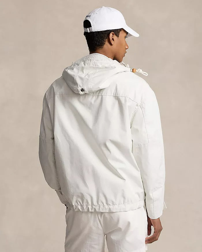 Polo Ralph Lauren Mens Twill Graphic Hooded Jacket Coat White Medium