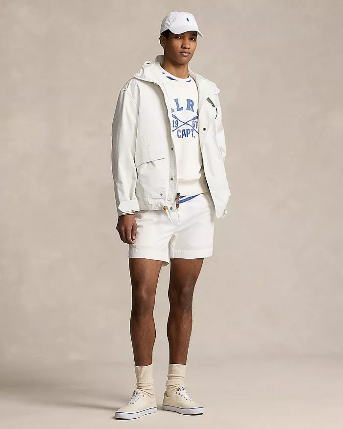 Polo Ralph Lauren Mens Twill Graphic Hooded Jacket Coat White Medium