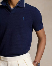 Polo Ralph Lauren Textured Polo Sweater Shirt XXL Navy Blue Linen Cotton