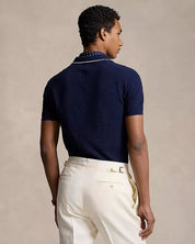 Polo Ralph Lauren Textured Polo Sweater Shirt XXL Navy Blue Linen Cotton
