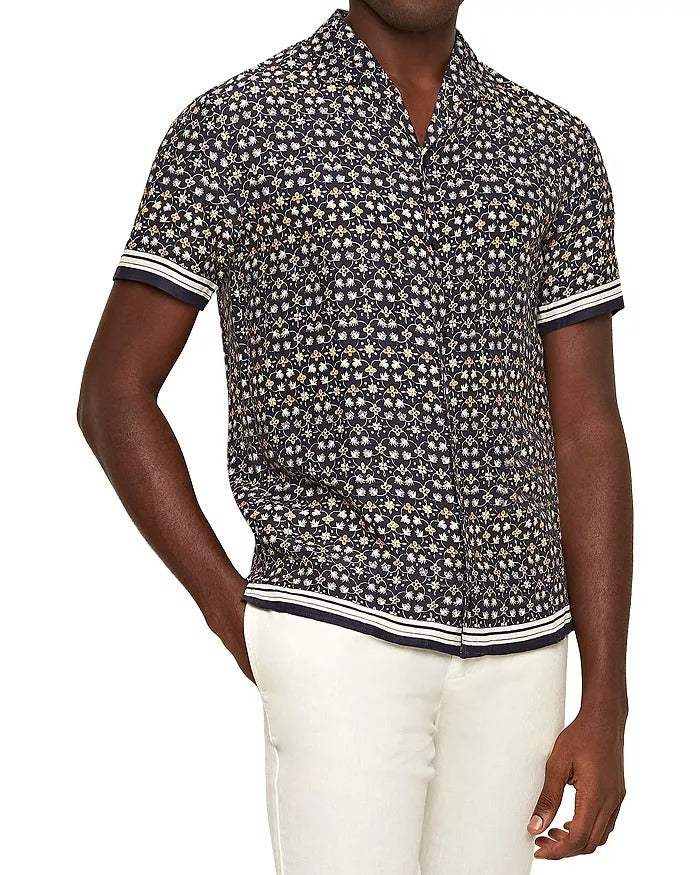 Orlebar Brown Mens Regular fit Short Sleeve Button-Up Shirt Medium Blue Floral