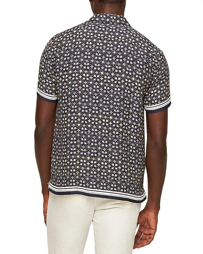 Orlebar Brown Mens Regular fit Short Sleeve Button-Up Shirt Medium Blue Floral
