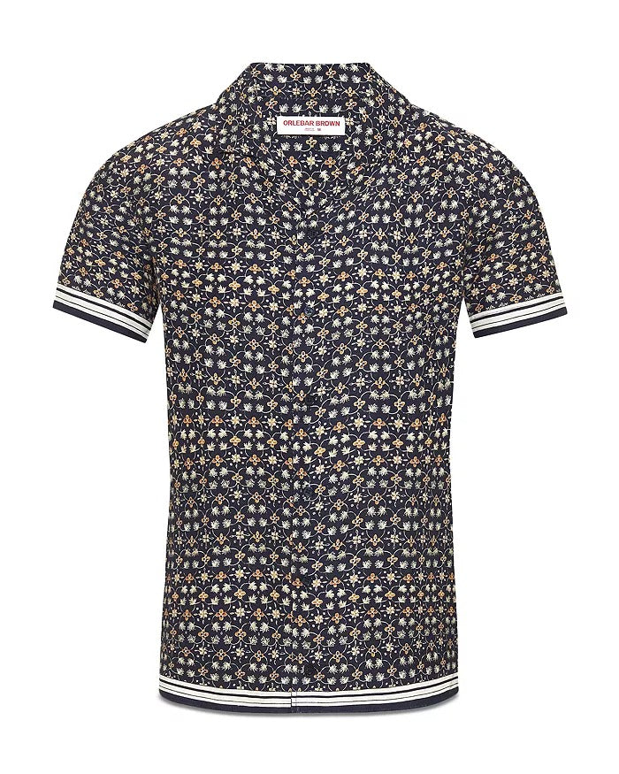 Orlebar Brown Mens Regular fit Short Sleeve Button-Up Shirt Medium Blue Floral