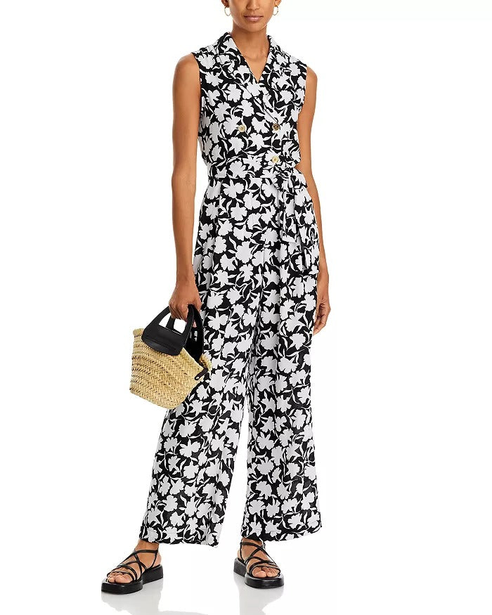 MICHAEL Michael Kors Womens Pop Shadow Fleur Jumpsuit Size XXS Black White