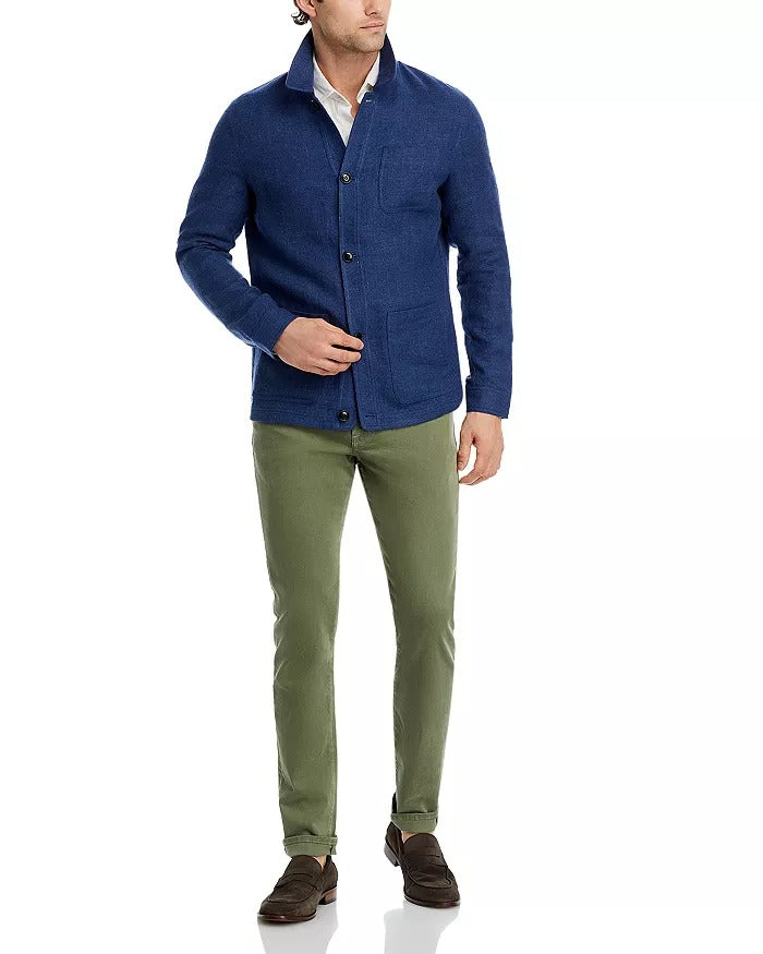 Peter Millar Mens Regular fit Button Down Chore Coat Large Blue Herringbone