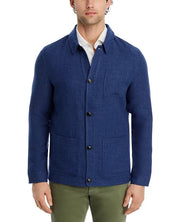 Peter Millar Mens Regular fit Button Down Chore Coat Large Blue Herringbone
