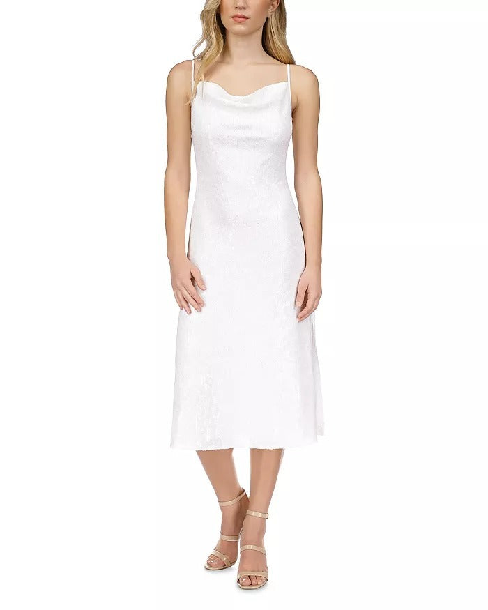 MICHAEL Michael Kors Womens Sequin Midi Slip Dress Small White