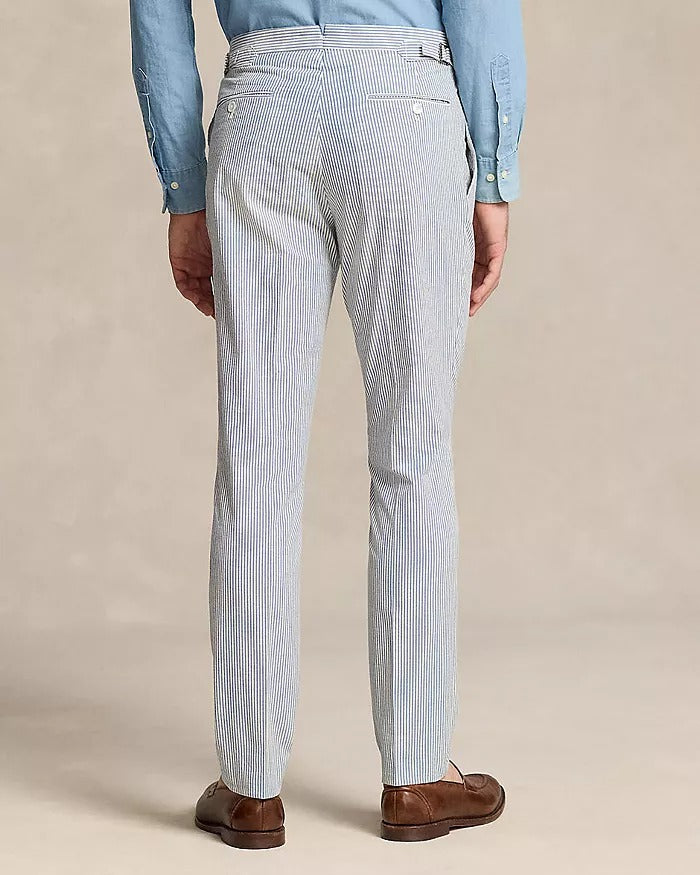 Polo Ralph Lauren Mens Pleated Seersucker Suit Dress Pants Blue White 38 x 34