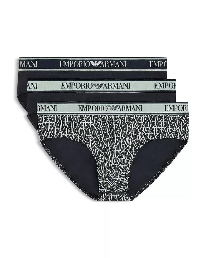 Emporio Armani Mens 3 Pack Regular fit Briefs Underwear Large Blue