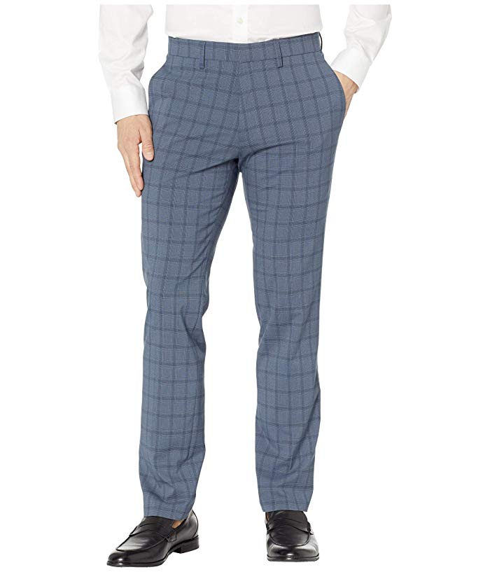 Kenneth Cole Reaction Mens Slim-Fit Stretch Dress Pants Plaid Blue 30 x 32