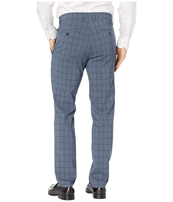 Kenneth Cole Reaction Mens Slim-Fit Stretch Dress Pants Plaid Blue 30 x 32