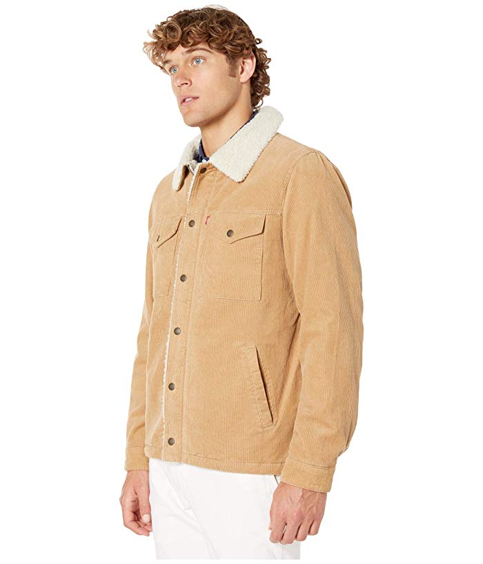 Levis Mens Fleece-Lined Corduroy Trucker Jacket Tan Medium