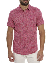 Robert Graham Voyage Classic Fit Short Sleeve Button Shirt Large Pink