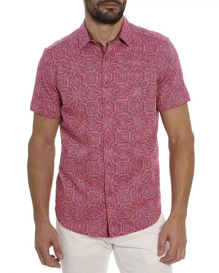 Robert Graham Voyage Classic Fit Short Sleeve Button Shirt Large Pink
