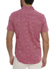 Robert Graham Voyage Classic Fit Short Sleeve Button Shirt Large Pink
