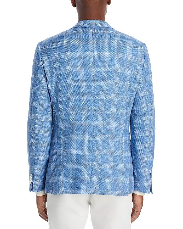 HUGO BOSS Hutson Glen Check Slim Fit Sport Coat Blazer 42R Light Blue Plaid