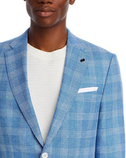 HUGO BOSS Hutson Glen Check Slim Fit Sport Coat Blazer 42R Light Blue Plaid