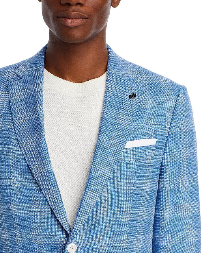 HUGO BOSS Hutson Glen Check Slim Fit Sport Coat Blazer 42R Light Blue Plaid