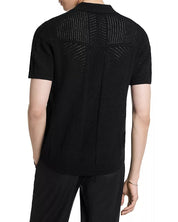 John Varvatos Theo Pointelle Short Sleeve Polo Sweater Black Large