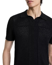 John Varvatos Theo Pointelle Short Sleeve Polo Sweater Black Large
