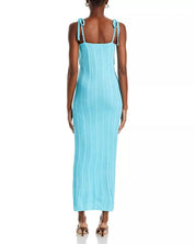 Line & Dot Womens Carra Blue Crochet Maxi Bodycon Dress Medium