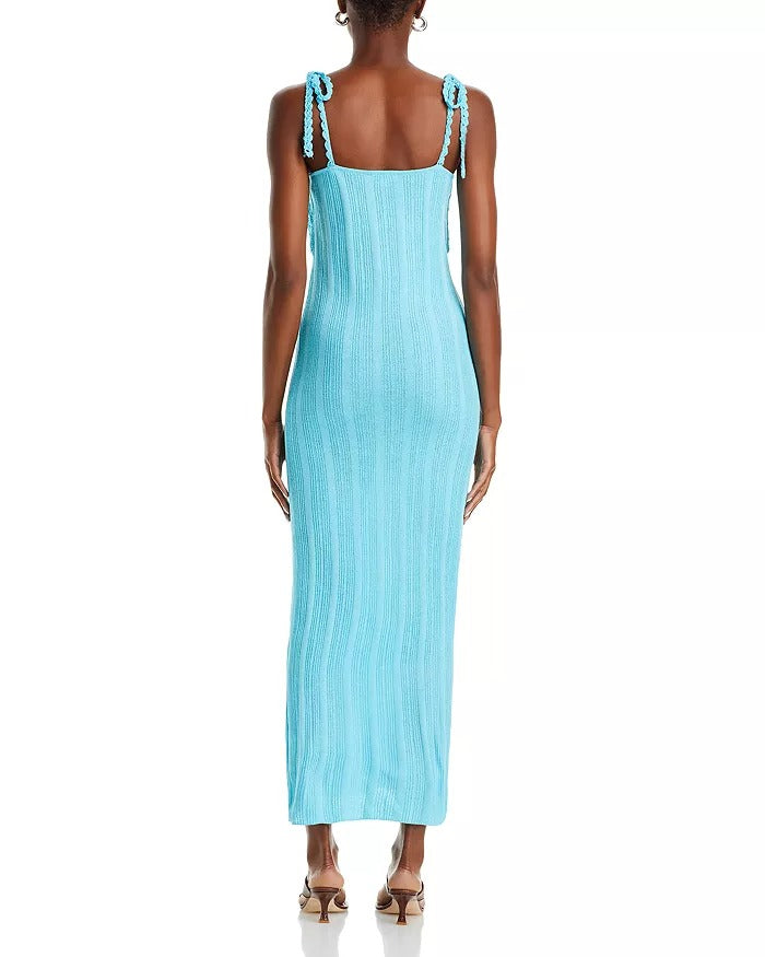 Line & Dot Womens Carra Blue Crochet Maxi Bodycon Dress Medium