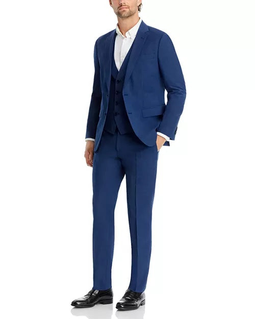 Hugo Boss Mens Slim fit Wool 2 Piece Suit 38 R Pants Waist 32 Blue Solid