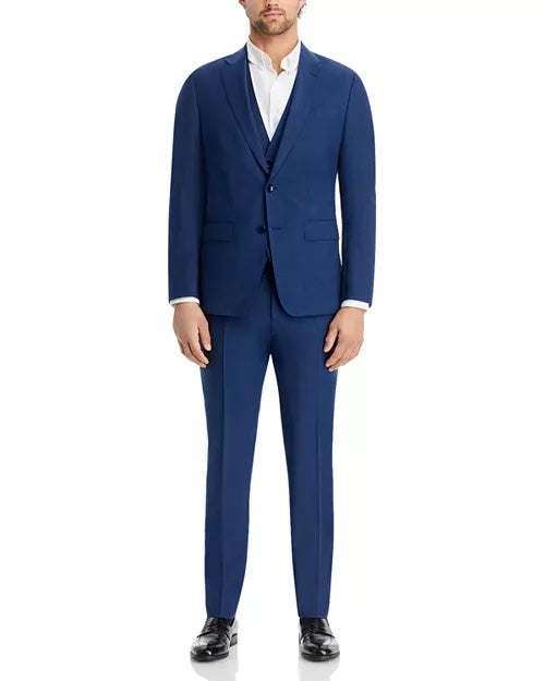 Hugo Boss Mens Slim fit Wool 2 Piece Suit 38 R Pants Waist 32 Blue Solid