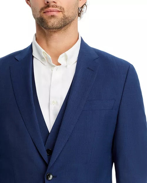 Hugo Boss Mens Slim fit Wool 2 Piece Suit 38 R Pants Waist 32 Blue Solid