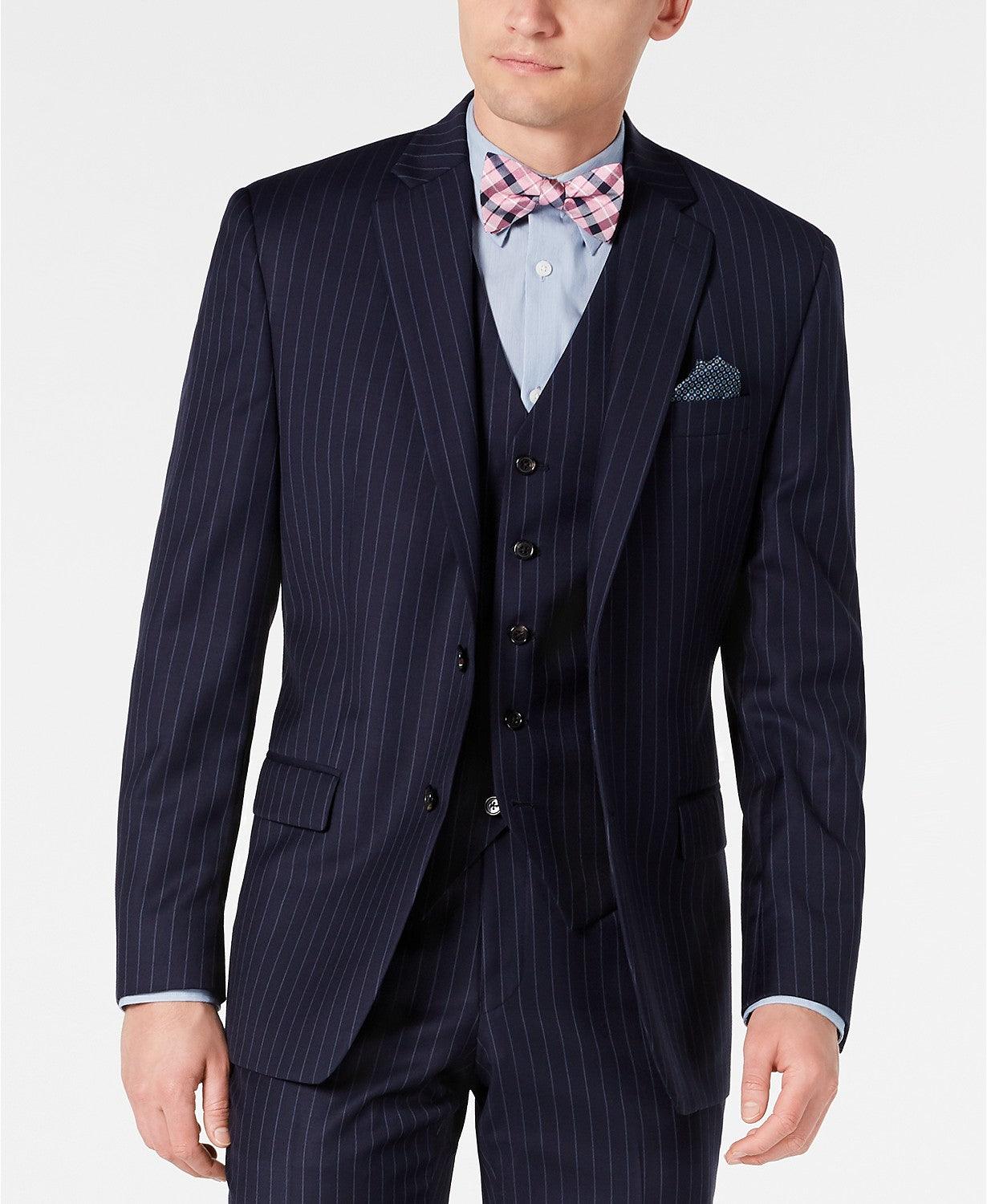 Lauren Ralph Lauren Mens Classic Fit Stretch Suit Jacket 44S Navy Pinstripe