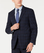 Calvin Klein Men's Slim Fit Wool Blend Suit Jacket 40R Navy Blue Plaid