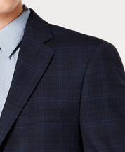 Calvin Klein Mens Slim fit Suit Jacket Blazer 46 R Navy Blue Plaid Stretch