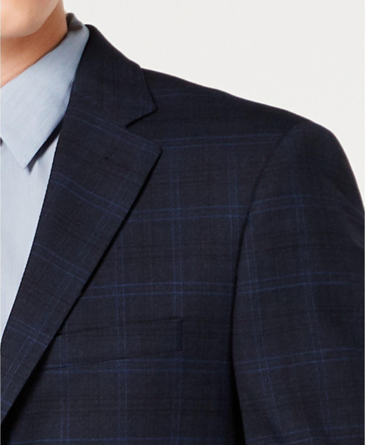 Calvin Klein Mens Slim fit Suit Jacket Blazer 40 R Navy Blue Plaid Stretch