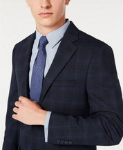 Calvin Klein Mens Slim fit Suit Jacket Blazer 40 R Navy Blue Plaid Stretch