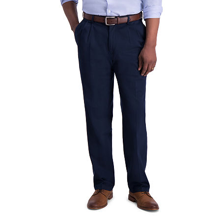 Haggar Mens Classic fit Cotton Dress Pants 38 / 32 Blue Solid