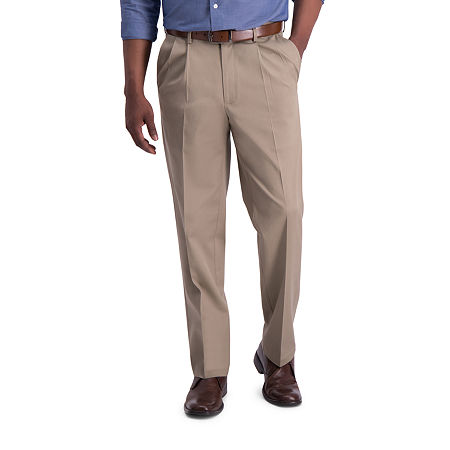 Haggar Mens Classic fit Cotton Dress Pants 38 / 30 Beige Solid