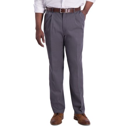 Haggar Mens Classic fit Chinos Pants 36 / 32 Mid Grey Solid Stretch