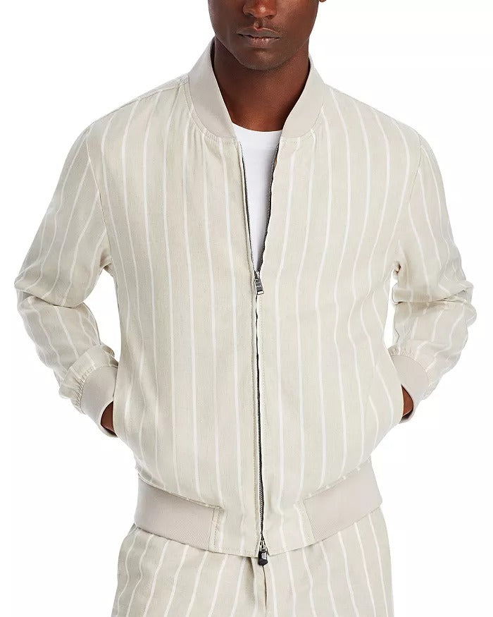 Hugo Boss Mens Slim fit Bomber Jacket Coat 38 R Beige White Striped