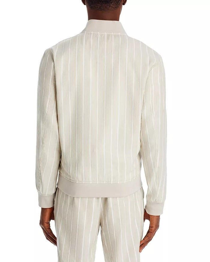 Hugo Boss Mens Slim fit Bomber Jacket Coat 38 R Beige White Striped