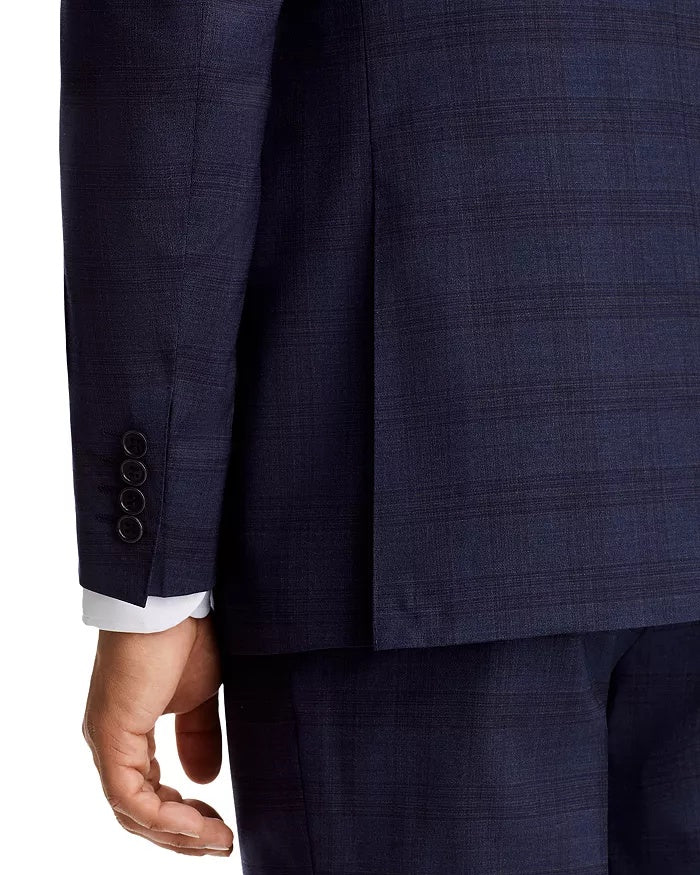 Canali Mens Siena Tonal Plaid Regular Fit Suit 38R / 32W Navy Blue