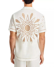 FARM Rio Maxi Sunset Richelieu Regular Fit Embroidered Linen Shirt Small White