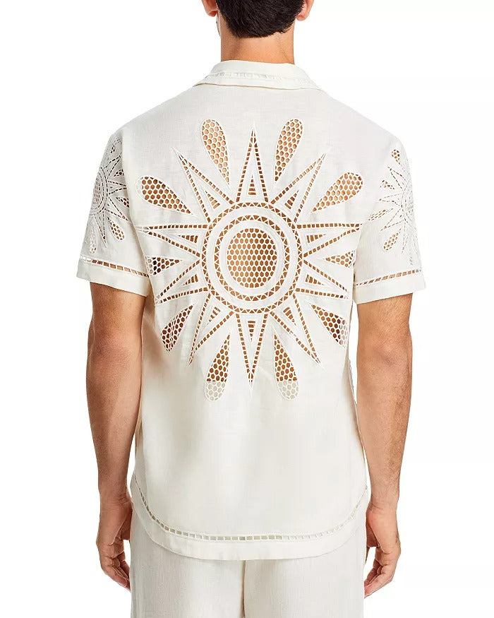 FARM Rio Maxi Sunset Richelieu Regular Fit Embroidered Linen Shirt Small White