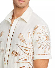 FARM Rio Maxi Sunset Richelieu Regular Fit Embroidered Linen Shirt Small White
